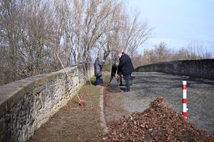 Laub harken auf der Hohen Brücke. (Altstadtverein) © Pressestelle DSC 2033