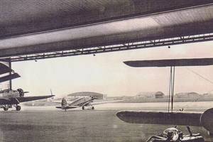 Ehemaliges Flugplatzgelände © Stadtarchiv 1936 flugplatz, aus werfthalle blick gen westen q ltmp